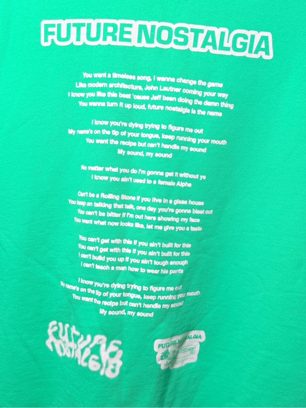 Dua Lipa Tour Pangaia Bright Green Crew Sweatshirt with Pink Chest Graphic